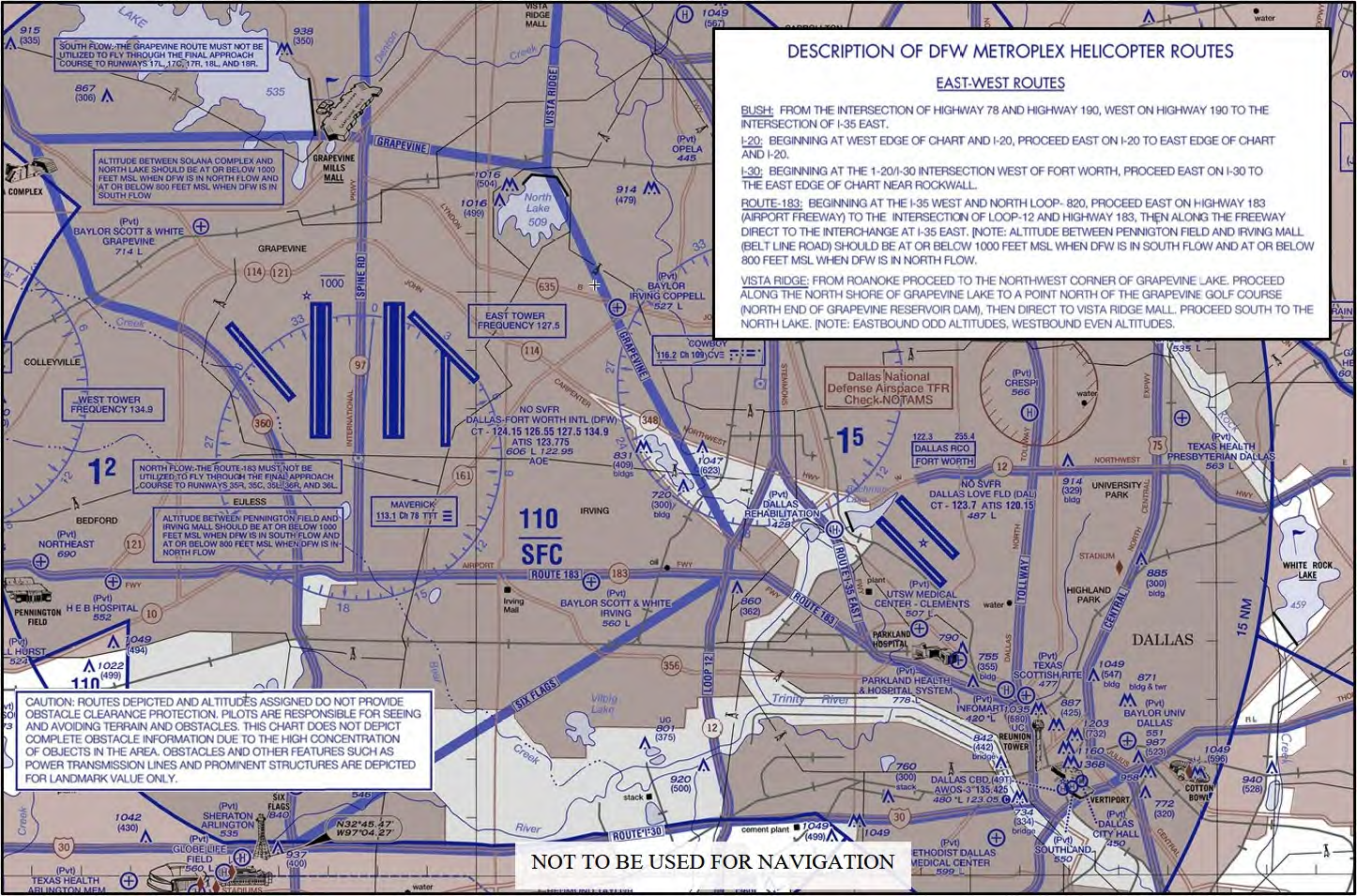 A graphic depicting a Helicopter Route Chart.